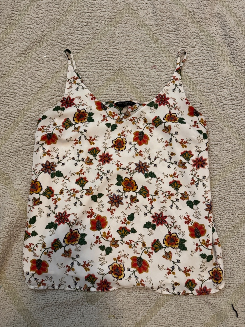 Banana Republic White Floral V-Neck Cami with Multicolor Blooms